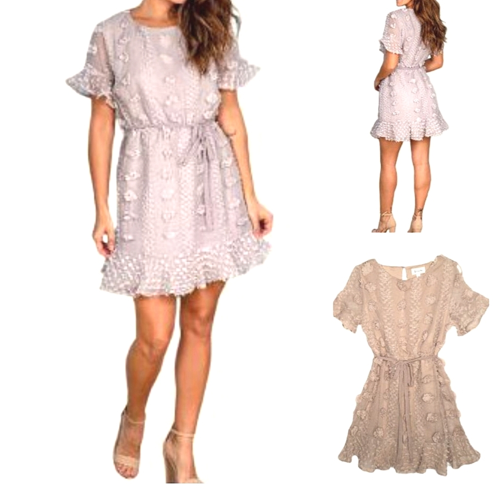 MERCI Floral Applique Flounce Dress ~ NWOT